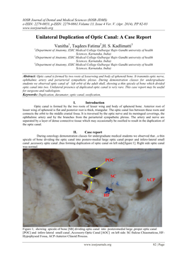 Unilateral Duplication of Optic Canal: a Case Report