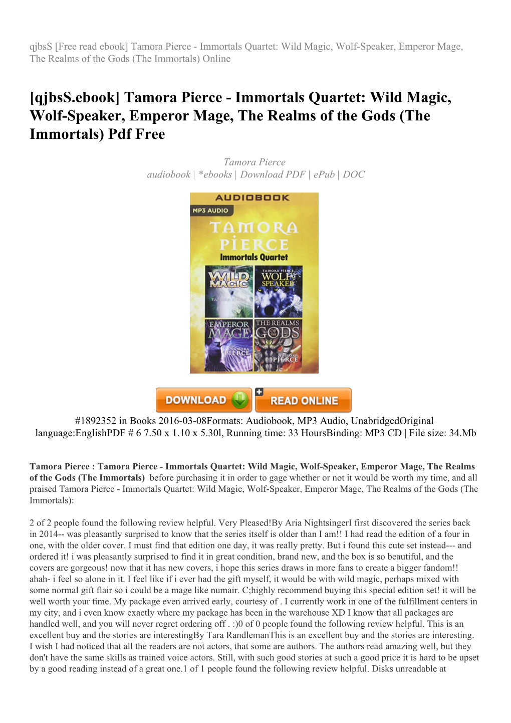 Tamora Pierce - Immortals Quartet: Wild Magic, Wolf-Speaker, Emperor Mage, the Realms of the Gods (The Immortals) Online
