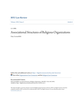 Associational Structures of Religious Organizations Patty Gerstenblith