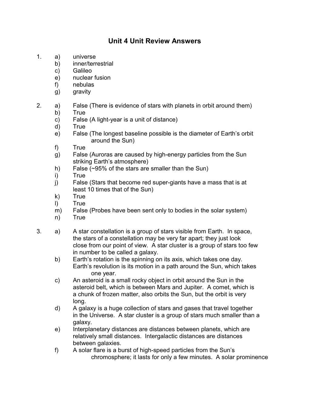 Unit 4 Unit Review Answers