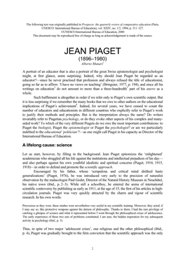 JEAN PIAGET (1896–1980) Alberto Munari1