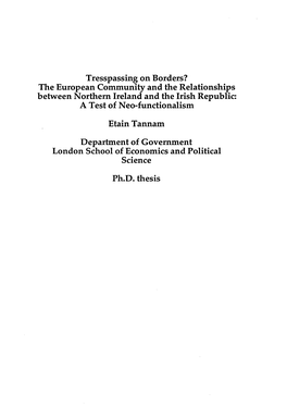 The European Community and the Relationships Between Northern Ireland and the Irish Republic: a Test of Neo-Functionalism
