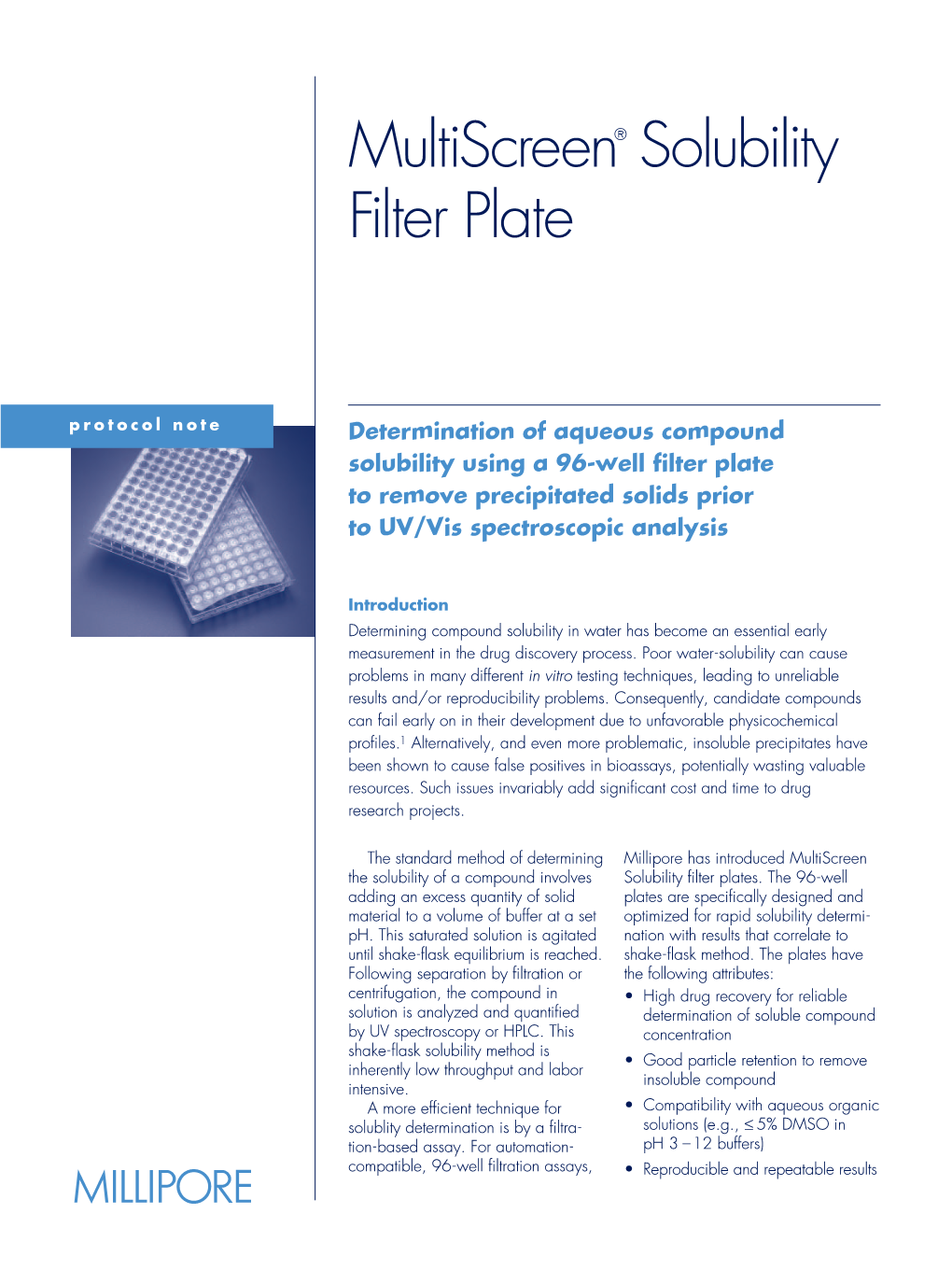 Multiscreen® Solubility Filter Plate