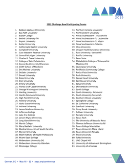 2019 Challenge Bowl Participating Teams 1. Baldwin Wallace