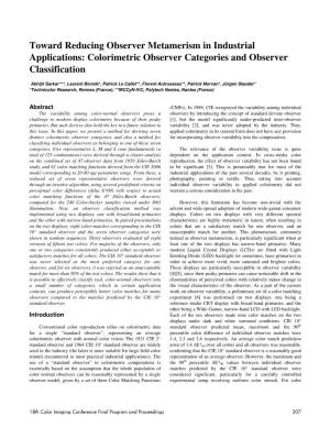 Toward Reducing Observer Metamerism in Industrial Applications: Colorimetric Observer Categories and Observer Classification
