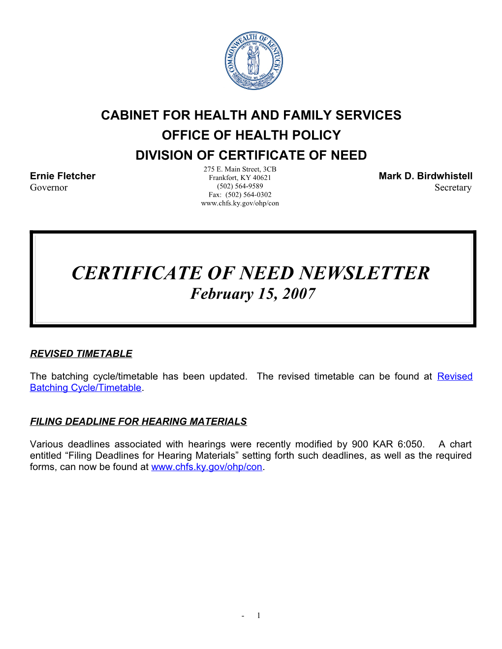 Certificate of Need Newsletter s3