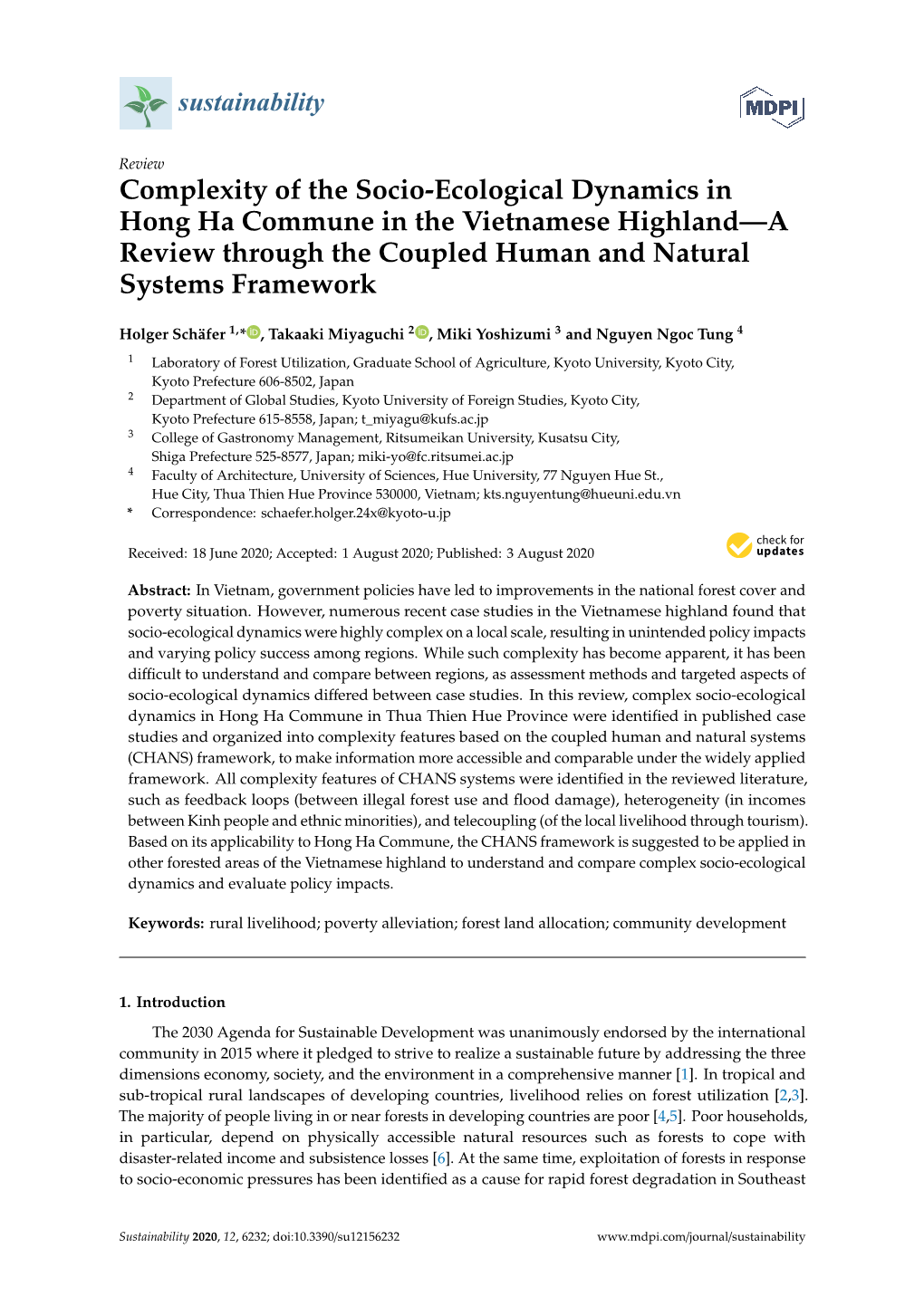 Complexity of the Socio-Ecological Dynamics in Hong Ha Commune in the Vietnamese Highland—A Review Through the Coupled Human and Natural Systems Framework