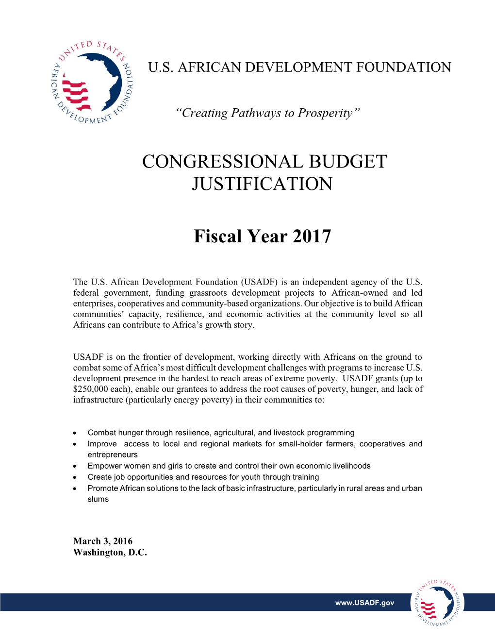 Congressional Budget Justification Fiscal Year 2017