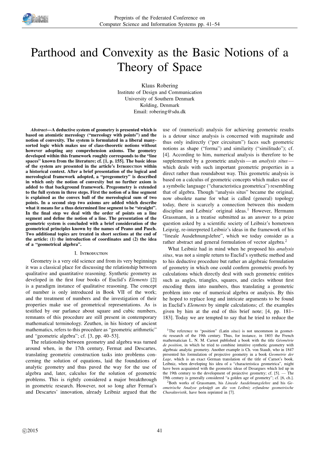 Parthood and Convexity As the Basic Notions of a Theory of Space