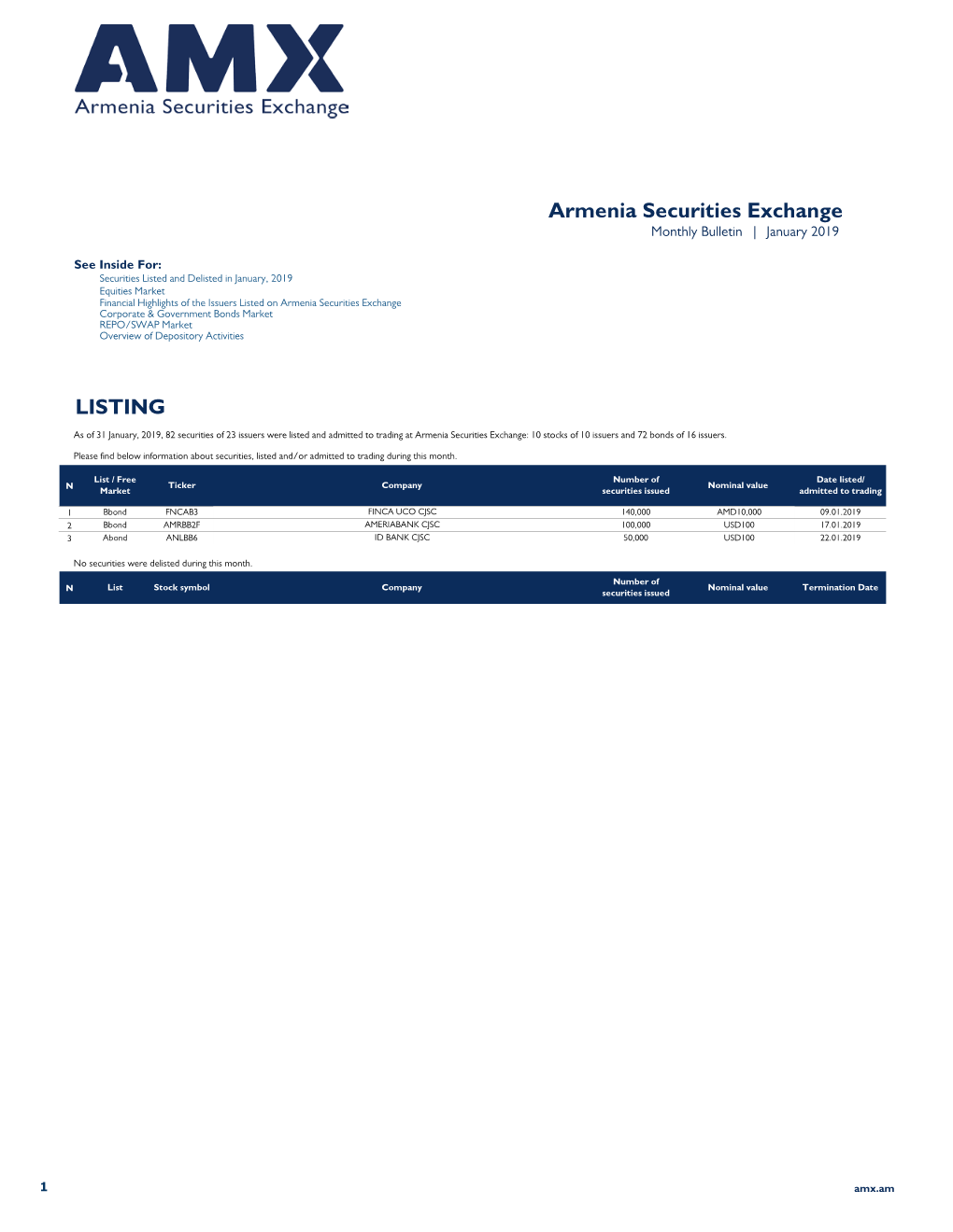 LISTING Armenia Securities Exchange