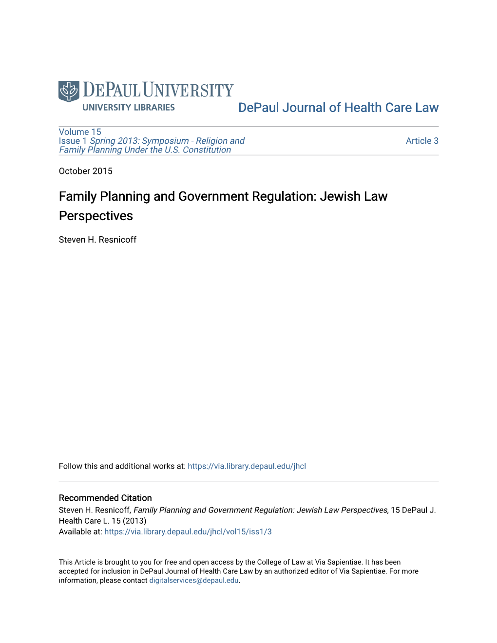 Family Planning and Government Regulation: Jewish Law Perspectives