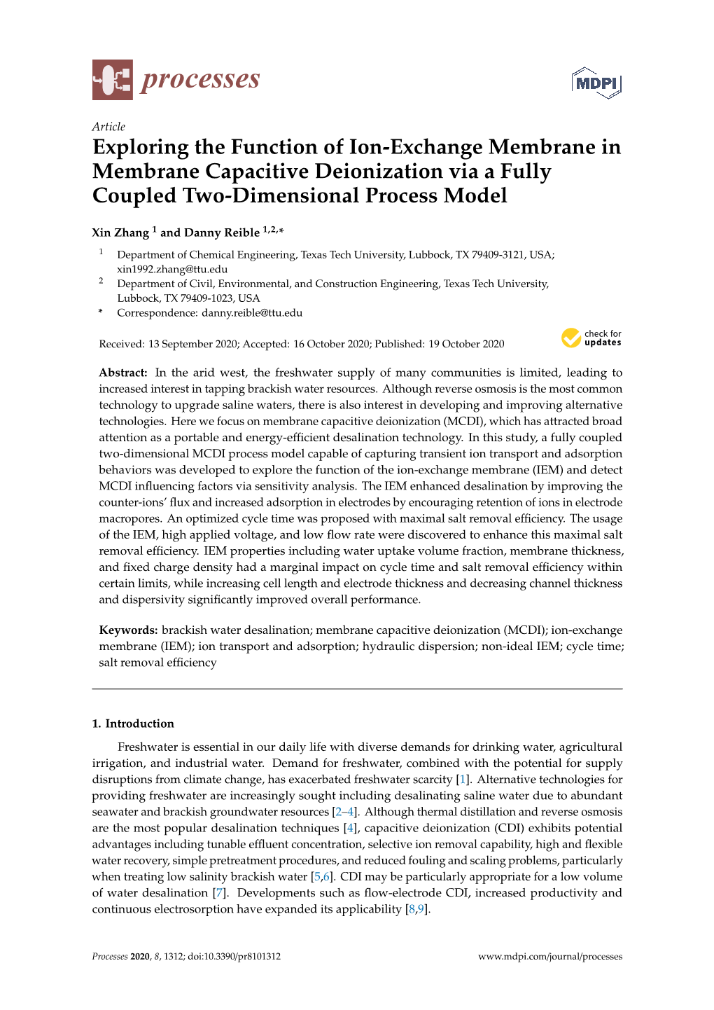 Exploring the Function of Ion-Exchange Membrane in Membrane Capacitive Deionization Via a Fully Coupled Two-Dimensional Process Model