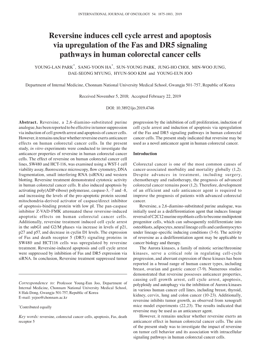 Reversine Induces Cell Cycle Arrest and Apoptosis Via Upregulation of the Fas and DR5 Signaling Pathways in Human Colorectal Cancer Cells