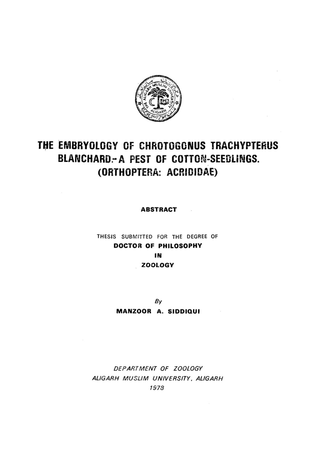 Rp EMBRYOLOGY of CHROTOGONUS TRACHYPTERUS Blawchardra PEST of Cottol^-SEEBUNGS