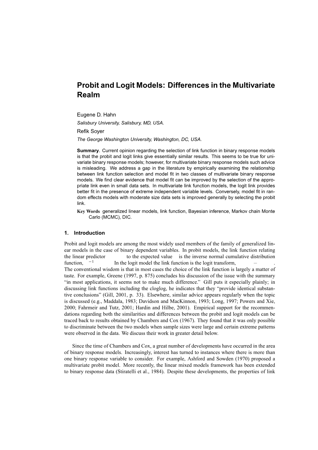 Probit and Logit Models: Differences in the Multivariate Realm