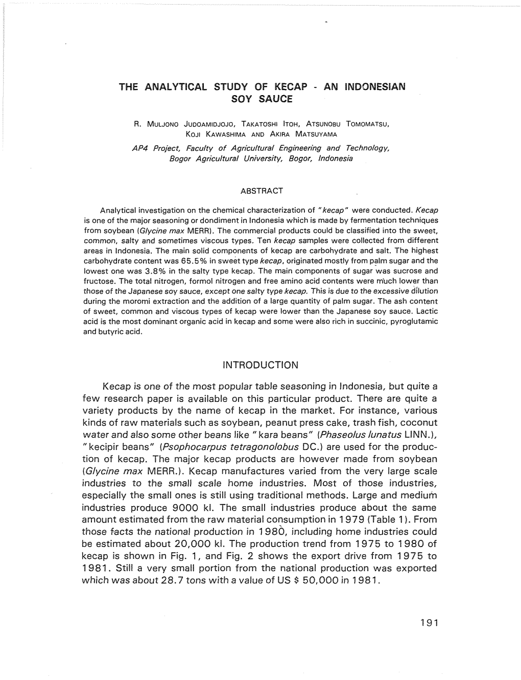 The Analytical Study of Kecap - an Indqnesian Soy Sauce