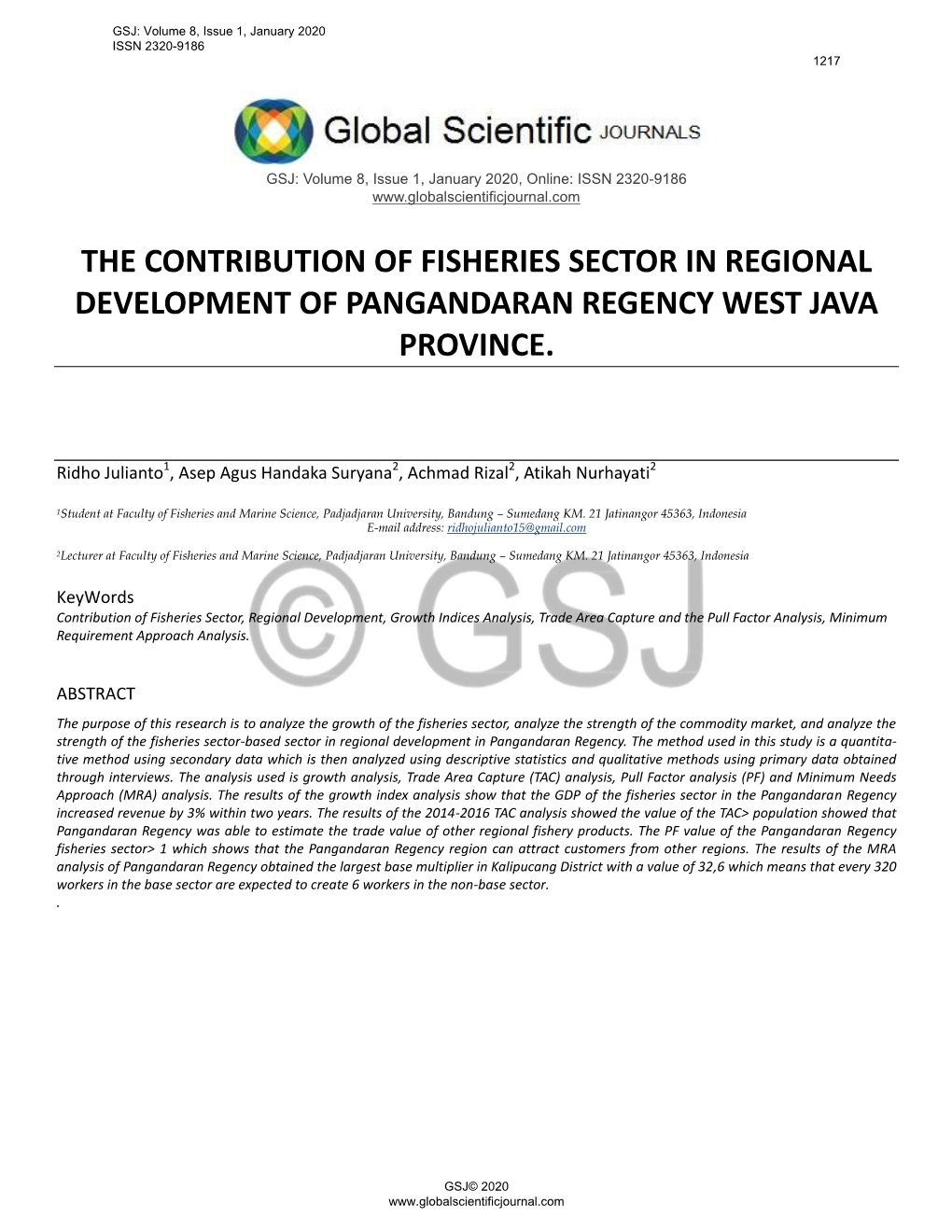 The Contribution of Fisheries Sector in Regional Development of Pangandaran Regency West Java Province