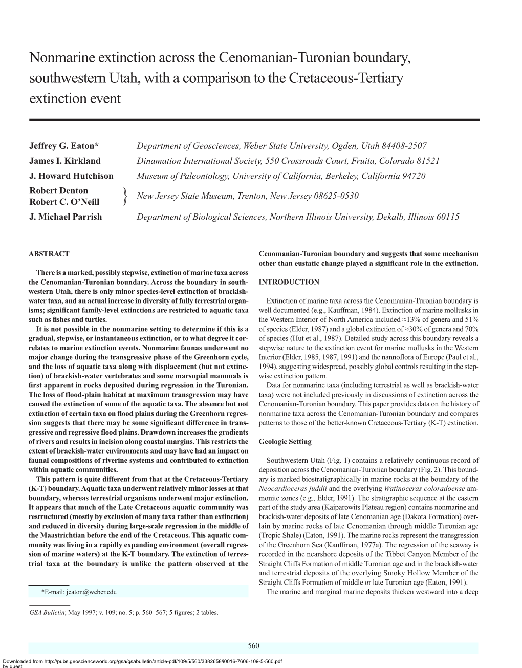 GSA Bulletin: Nonmarine Extinction Across the Cenomanian-Turonian