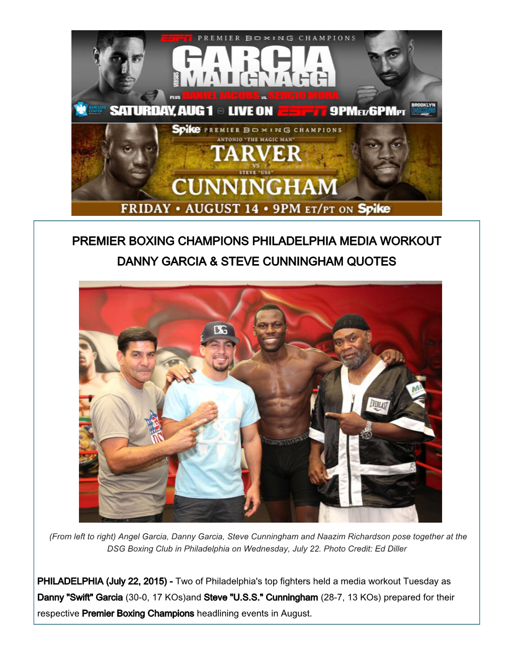 Premier Boxing Champions Philadelphia Media Workout Danny Garcia & Steve Cunningham Quotes