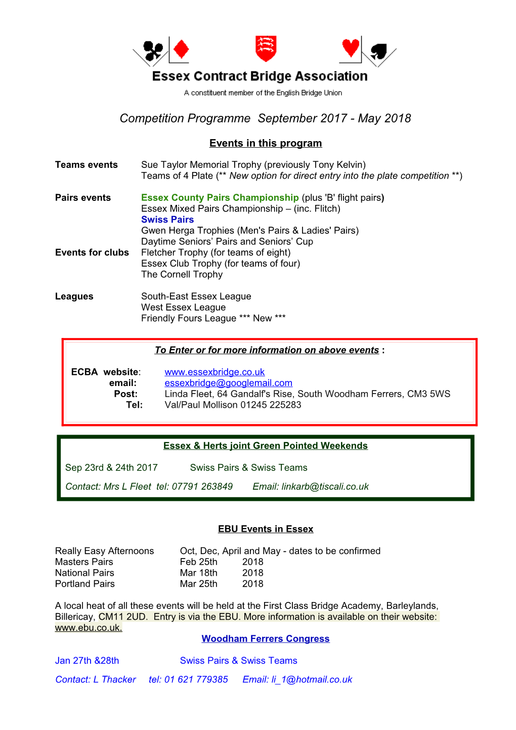 Competition Programme September 2017 - May 2018