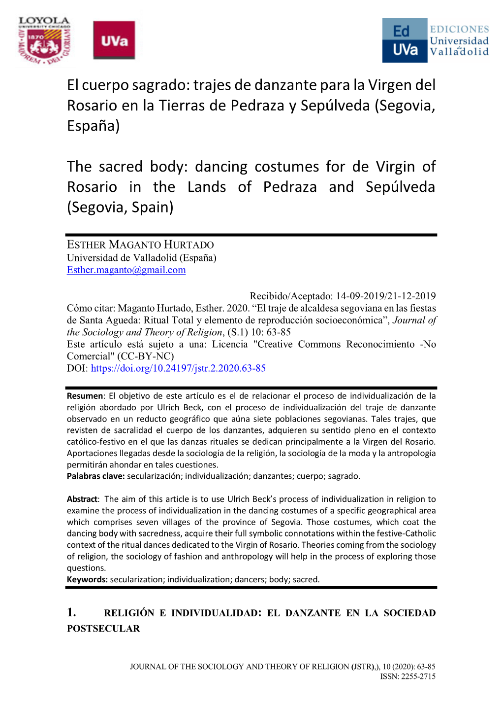 El Cuerpo Sagrado: Trajes De Danzante Para La Virgen Del Rosario En La Tierras De Pedraza Y Sepúlveda (Segovia, España)