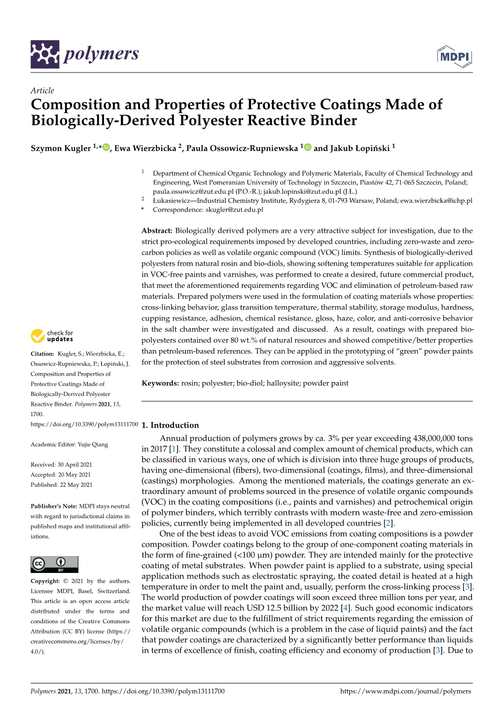 Composition and Properties of Protective Coatings Made of Biologically-Derived Polyester Reactive Binder