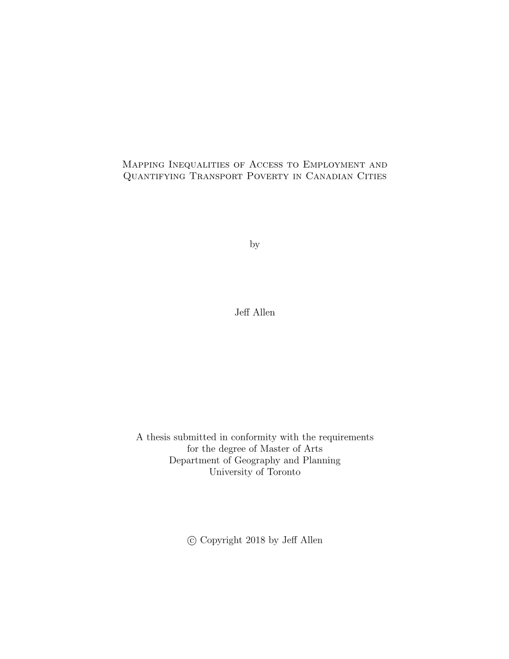 Mapping Inequalities of Access to Employment and Quantifying Transport Poverty in Canadian Cities