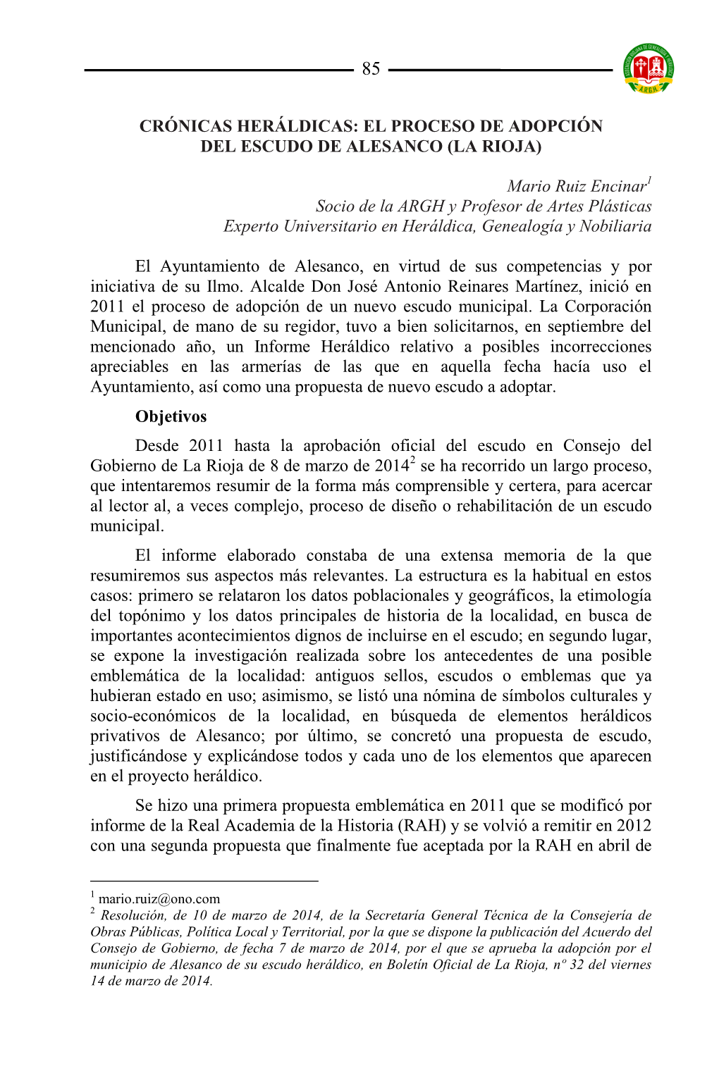 El Proceso De Adopción Del Escudo De Alesanco (La Rioja)