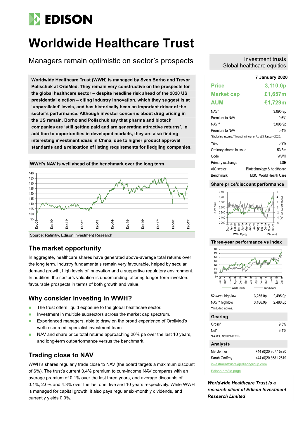 Worldwide Healthcare Trust Managers Remain Optimistic on Sector’S Prospects Investment Trusts Global Healthcare Equities