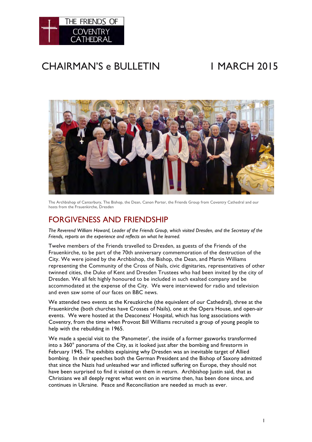 CHAIRMAN's E BULLETIN 1 MARCH 2015