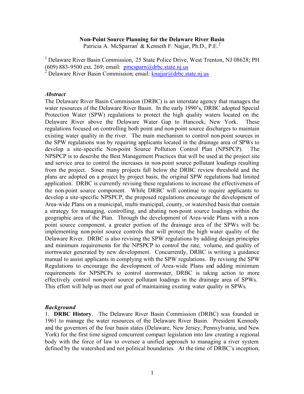 1 Non-Point Source Planning for the Delaware River Basin Patricia A