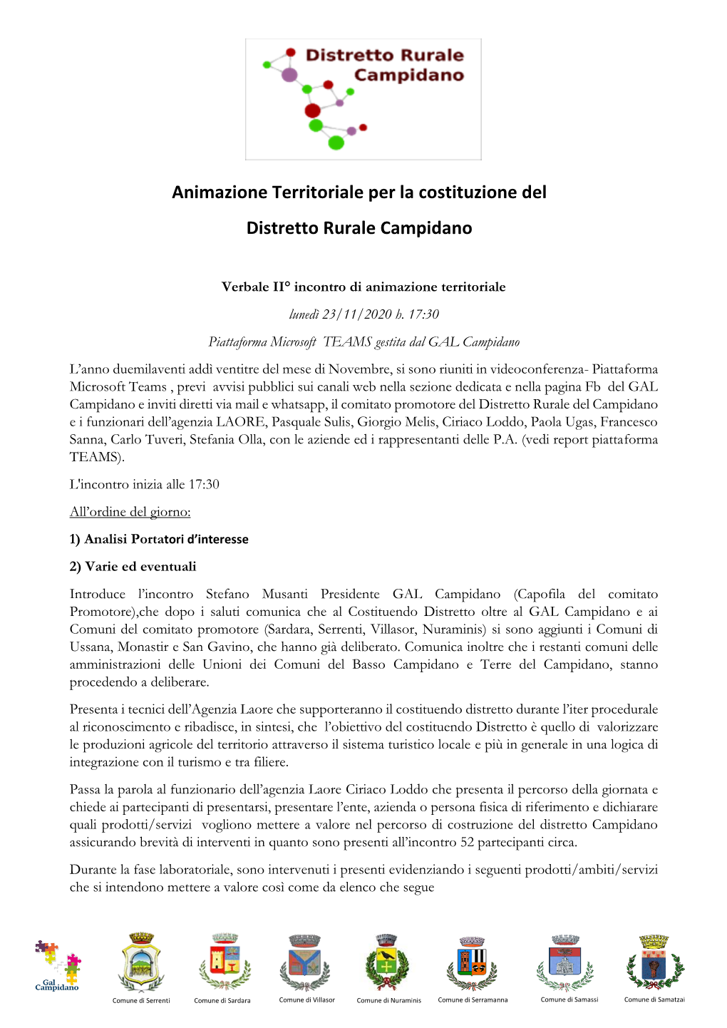 Animazione Territoriale Per La Costituzione Del Distretto Rurale Campidano