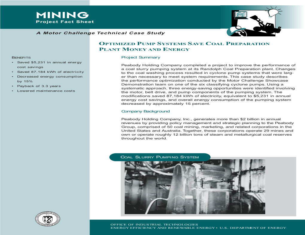 Optimized Pump Systems Save Coal Preparation Plant Money and Energy