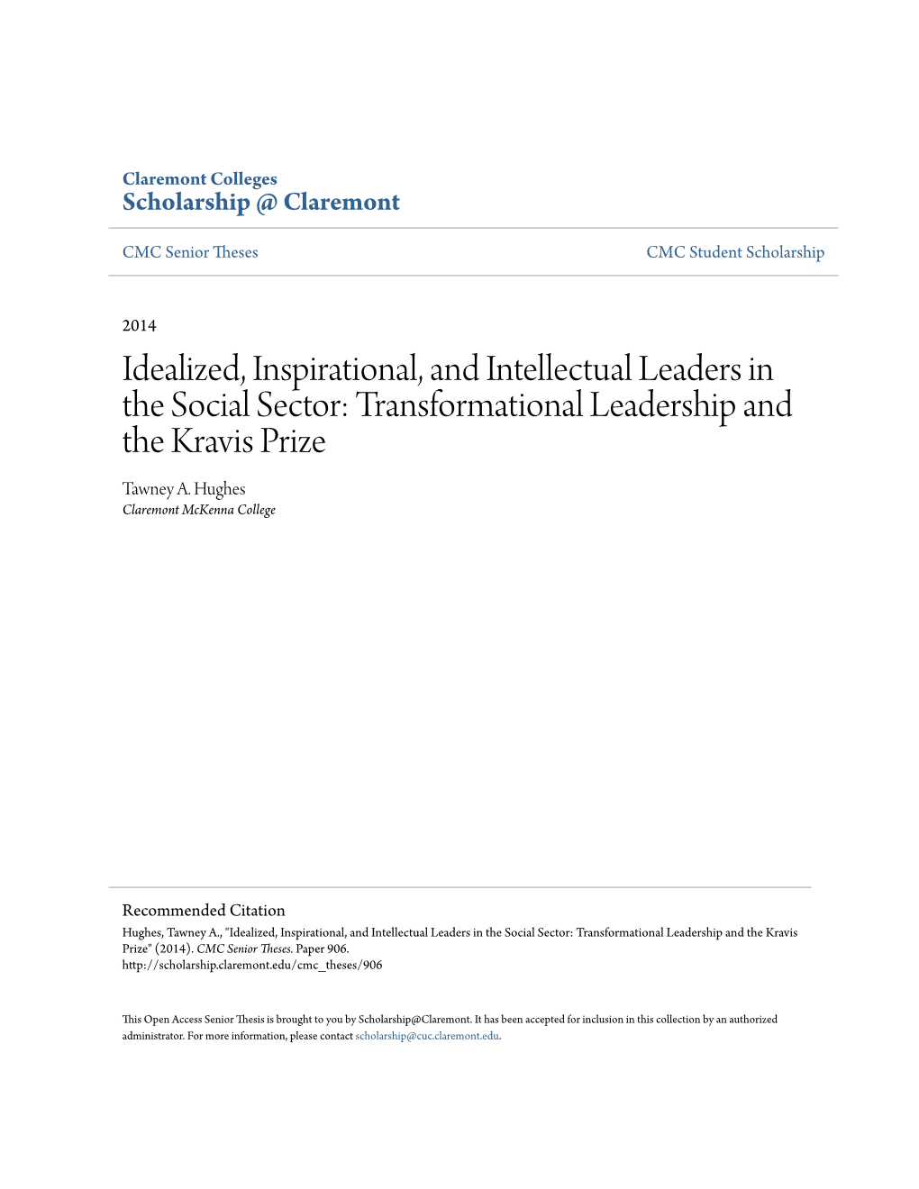 Transformational Leadership and the Kravis Prize Tawney A