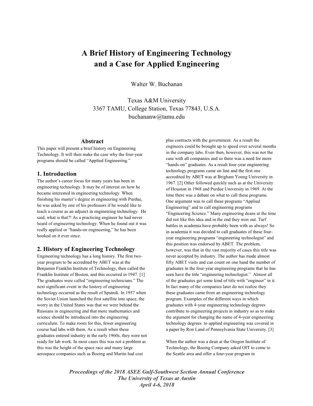 A Brief History of Engineering Technology and a Case for Applied Engineering