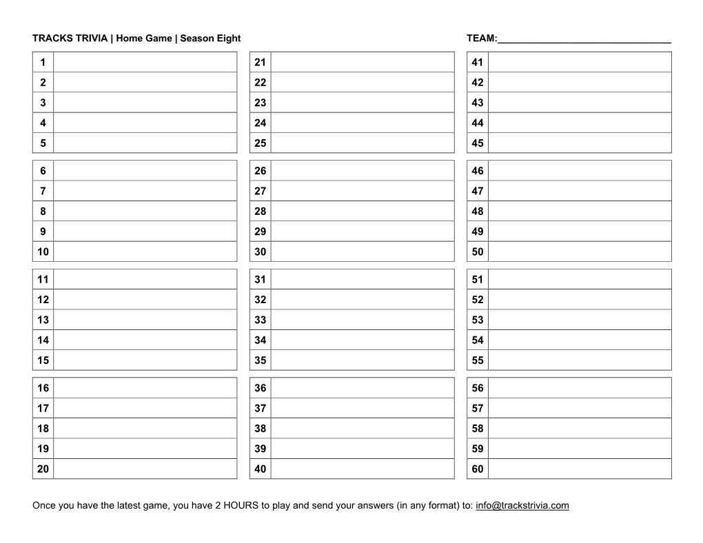 Home Game | Season Eight TEAM:______