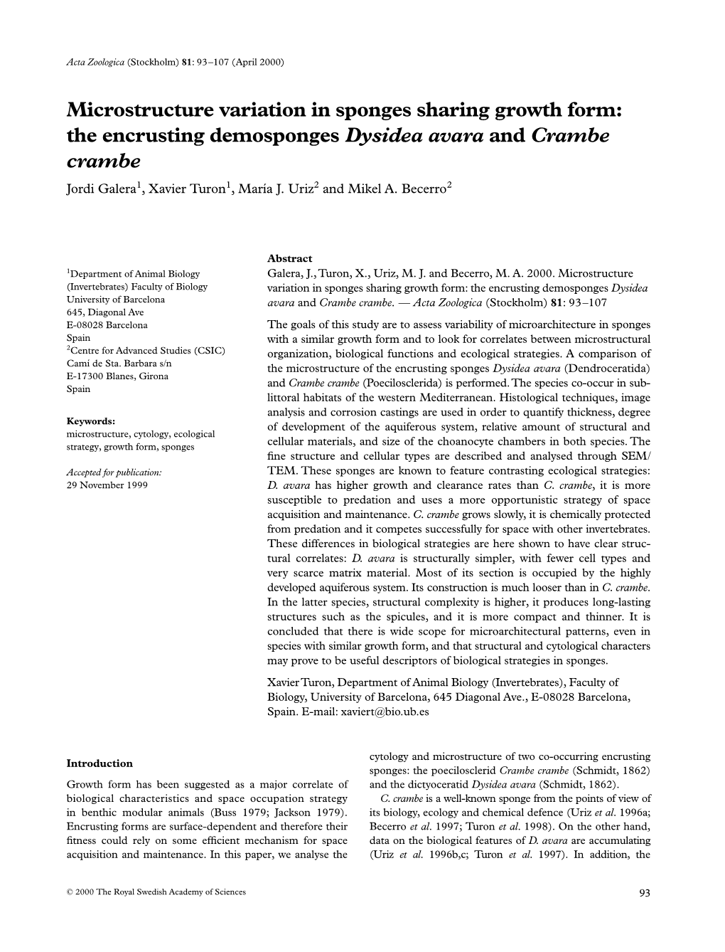 Microstructure Variation in Sponges Sharing Growth Form