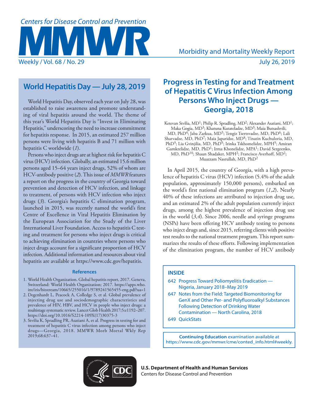 Morbidity and Mortality Weekly Report, Volume 68, Issue Number 29