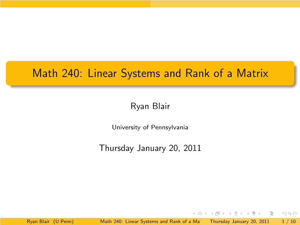 Math 240: Linear Systems and Rank of a Matrix