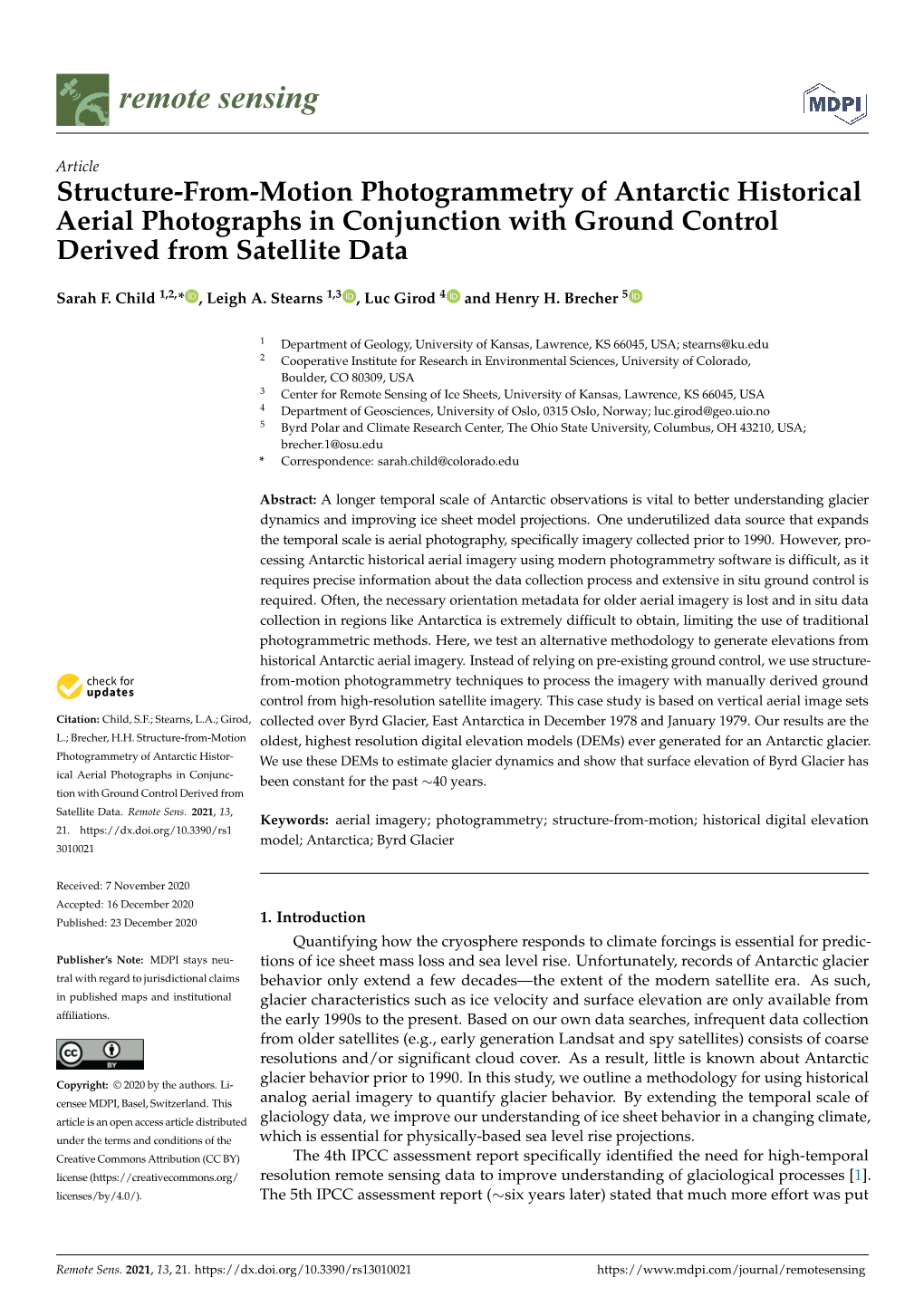 Structure-From-Motion Photogrammetry of Antarctic Historical Aerial Photographs in Conjunction with Ground Control Derived from Satellite Data