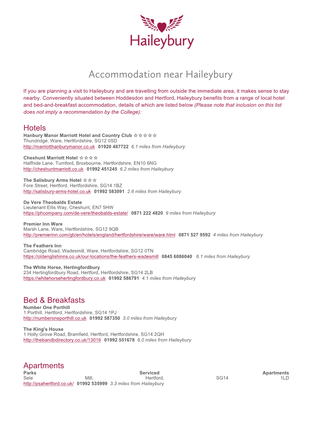 Accommodation Near Haileybury