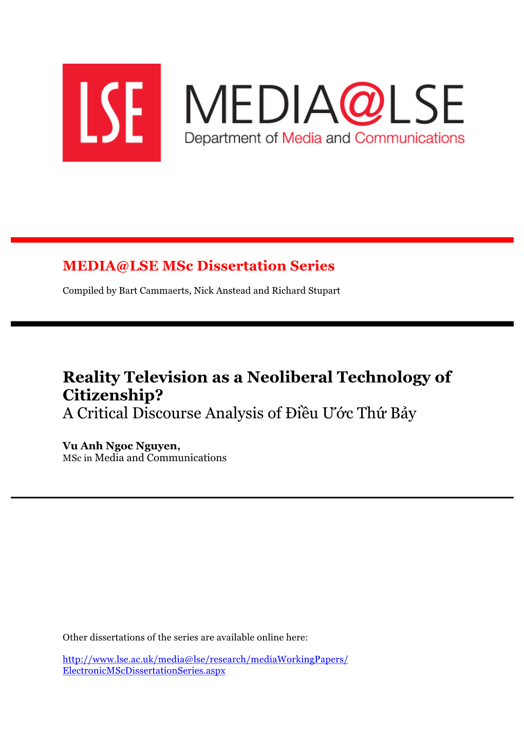 Reality Television As a Neoliberal Technology of Citizenship? a Critical Discourse Analysis of Điều Ước Thứ Bảy