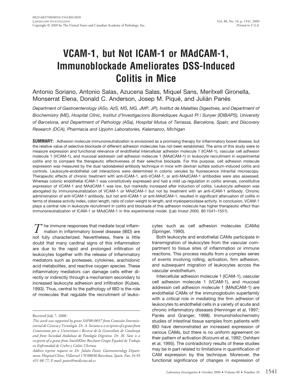 VCAM-1, but Not ICAM-1 Or Madcam-1, Immunoblockade