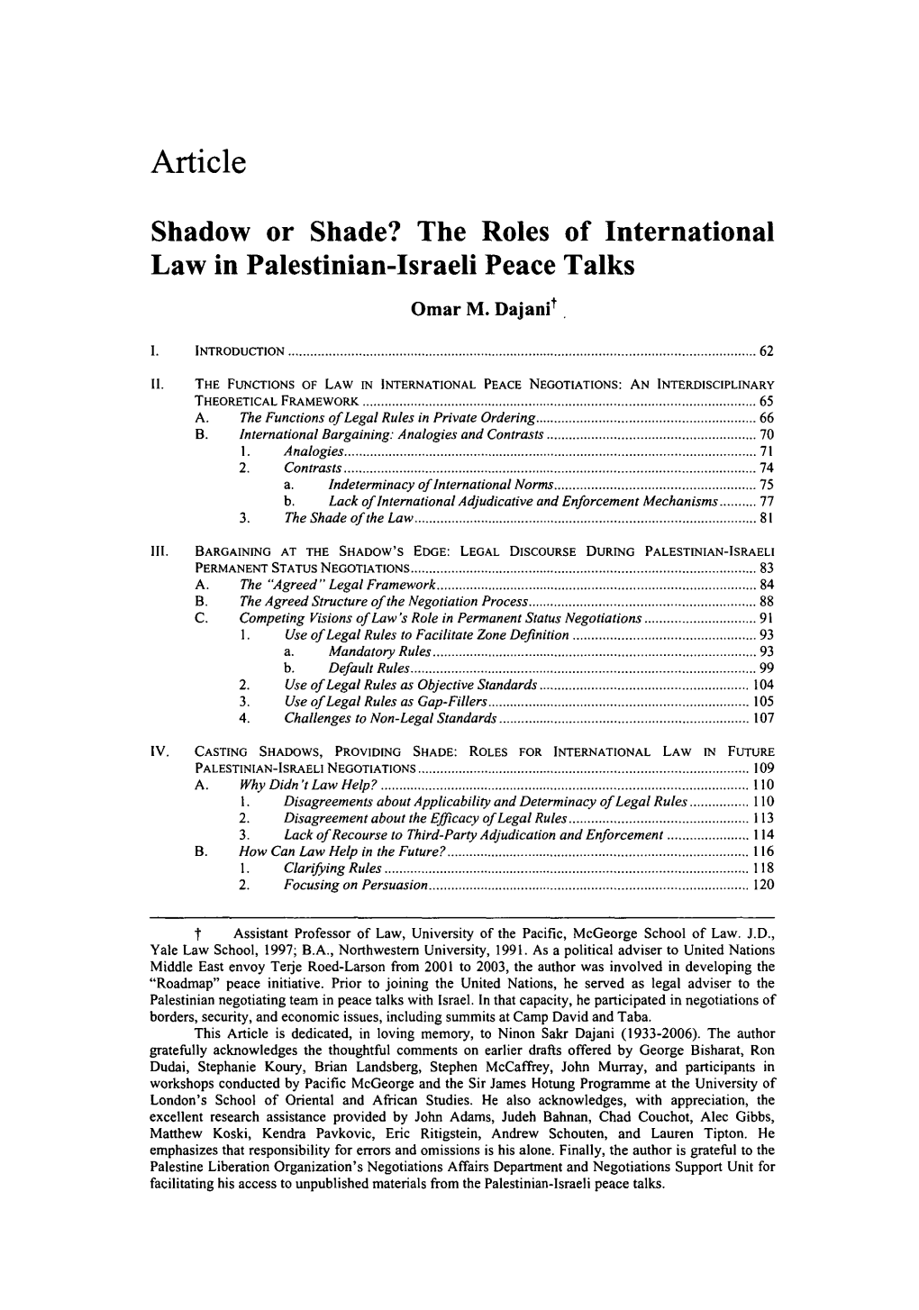 The Roles of International Law in Palestinian-Israeli Peace Talks