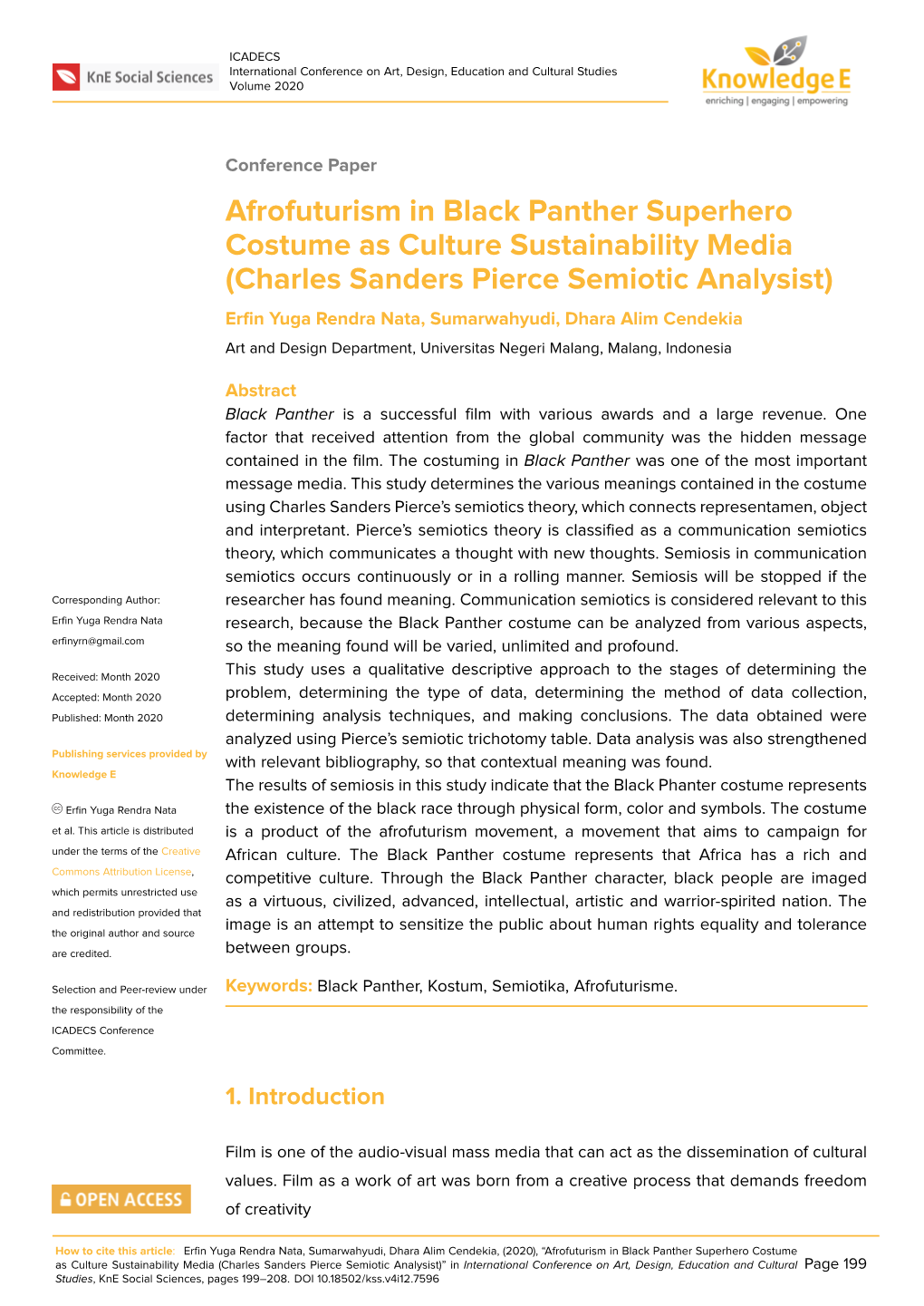 Afrofuturism in Black Panther Superhero Costume As Culture Sustainability Media (Charles Sanders Pierce Semiotic Analysist)