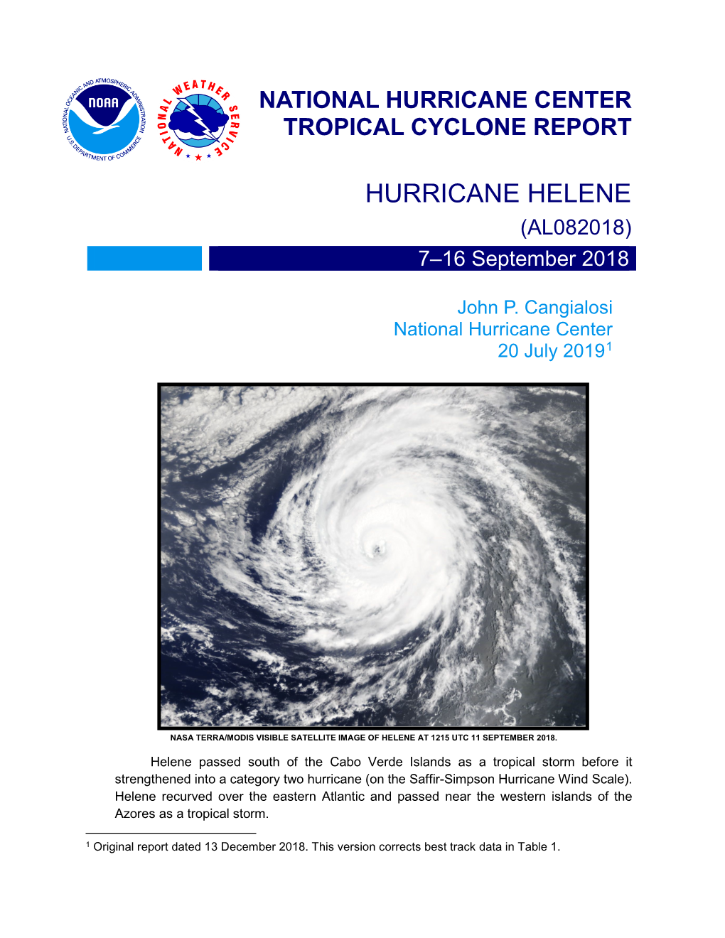 HURRICANE HELENE (AL082018) 7–16 September 2018