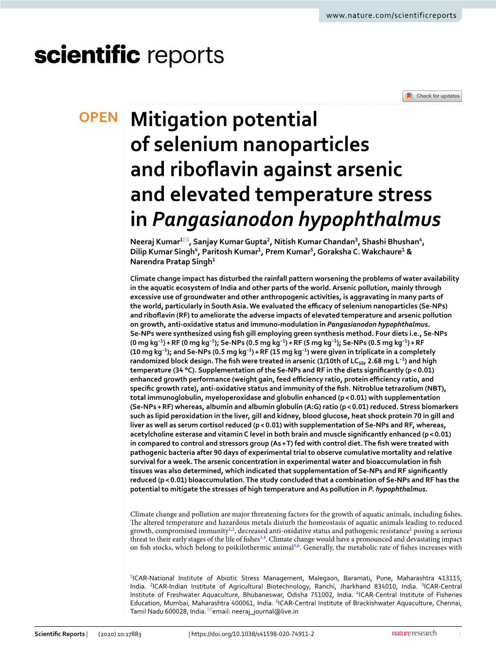 Mitigation Potential of Selenium Nanoparticles and Riboflavin Against