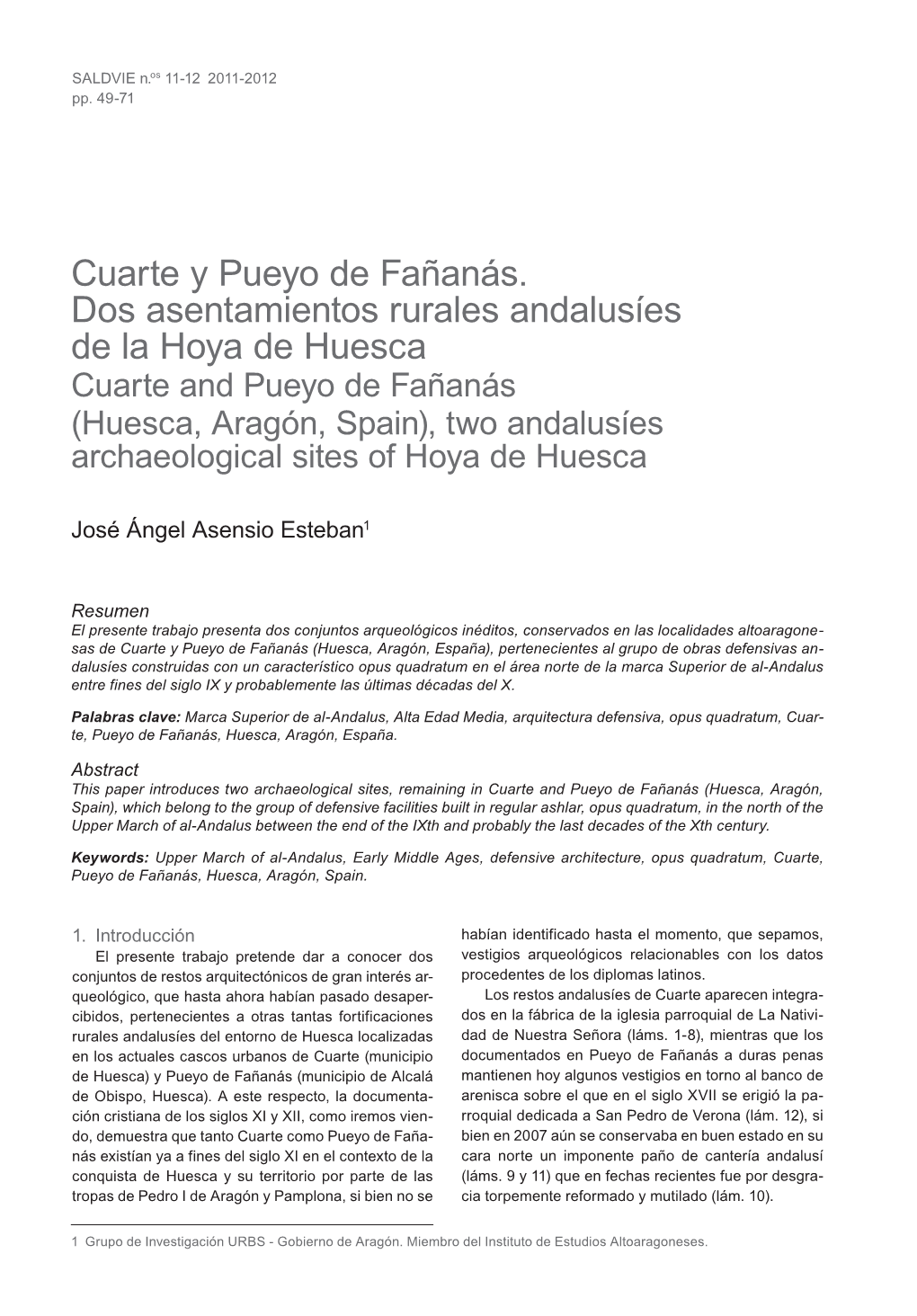 Cuarte and Pueyo De Fañanás (Huesca, Aragón, Spain), Two Andalusíes Archaeological Sites of Hoya De Huesca