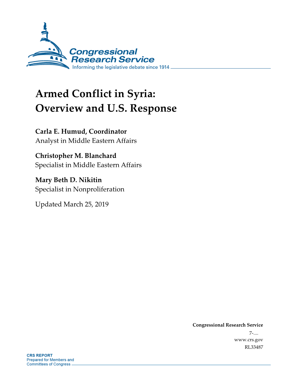 Armed Conflict in Syria: Overview and U.S