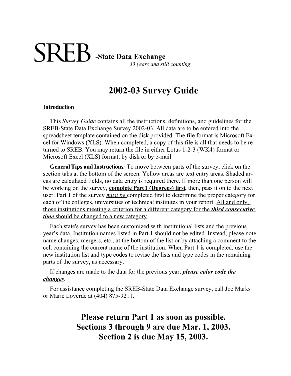 SREB State Data Exchange Survey 1998-99